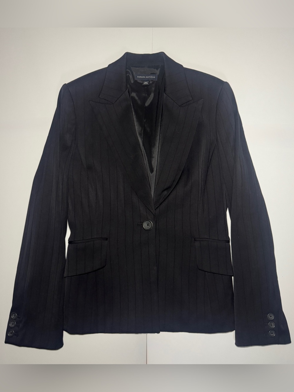 Black Pinstripe Stretch Blazer Size 12 Banana Republic